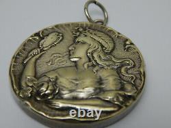 Antique Silver Plate Art Nouveau Repousse Large Cameo Pendant Mirror