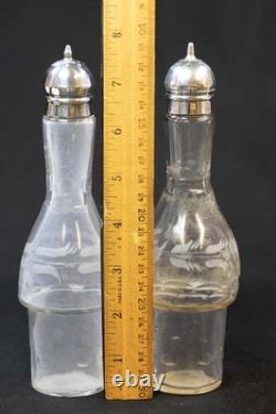 Antique Silver Plate & Glass Cruet/Condiment Caddy 6 Pc Set All Original Bottles