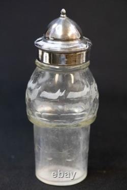 Antique Silver Plate & Glass Cruet/Condiment Caddy 6 Pc Set All Original Bottles