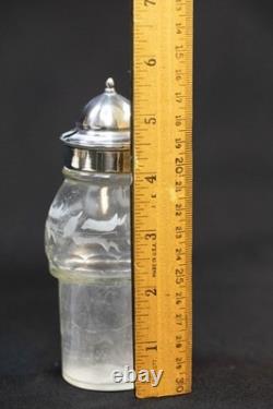 Antique Silver Plate & Glass Cruet/Condiment Caddy 6 Pc Set All Original Bottles