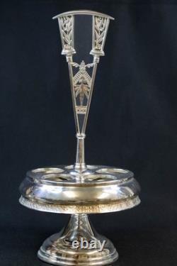 Antique Silver Plate & Glass Cruet/Condiment Caddy 6 Pc Set All Original Bottles