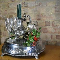 Antique Silver Plate Mirrored Cake Stand Table Centrepiece Wedding Display