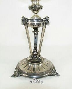 Antique Silver Plate Oil Lamp w Cut & Polished Glass 19th Century Silverplate