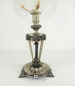 Antique Silver Plate Oil Lamp w Cut & Polished Glass 19th Century Silverplate