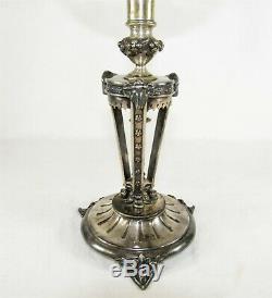 Antique Silver Plate Oil Lamp w Cut & Polished Glass 19th Century Silverplate