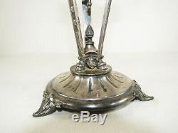 Antique Silver Plate Oil Lamp w Cut & Polished Glass 19th Century Silverplate