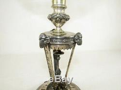 Antique Silver Plate Oil Lamp w Cut & Polished Glass 19th Century Silverplate