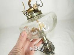 Antique Silver Plate Oil Lamp w Cut & Polished Glass 19th Century Silverplate