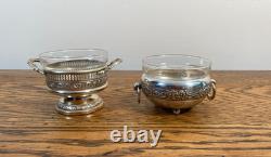 Antique Silver Plate Ornate Salts Cruet With Original Glass Liners