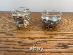Antique Silver Plate Ornate Salts Cruet With Original Glass Liners