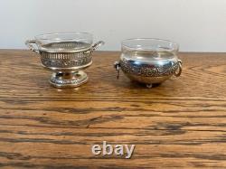 Antique Silver Plate Ornate Salts Cruet With Original Glass Liners