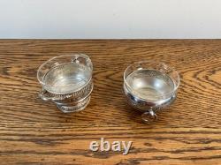 Antique Silver Plate Ornate Salts Cruet With Original Glass Liners