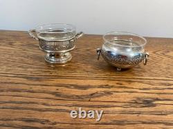 Antique Silver Plate Ornate Salts Cruet With Original Glass Liners