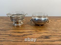 Antique Silver Plate Ornate Salts Cruet With Original Glass Liners
