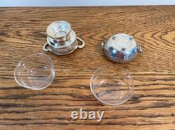 Antique Silver Plate Ornate Salts Cruet With Original Glass Liners