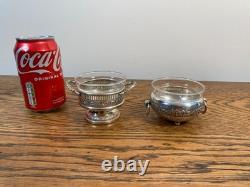 Antique Silver Plate Ornate Salts Cruet With Original Glass Liners