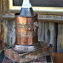 Antique Silver Plate on Copper Fret Lion Handles Bottle Wine Champagne Holder