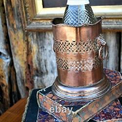 Antique Silver Plate on Copper Fret Lion Handles Bottle Wine Champagne Holder