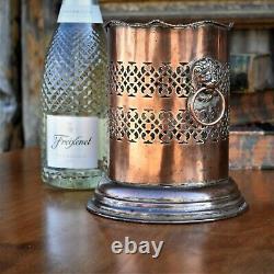 Antique Silver Plate on Copper Fret Lion Handles Bottle Wine Champagne Holder