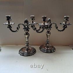 Antique Silver Plated Alpacca Candelabra Candle Holder Pair