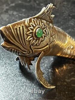 Antique Silver Plated Articulated Green Eye Fish Spainish Art Deco 1920