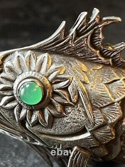 Antique Silver Plated Articulated Green Eye Fish Spainish Art Deco 1920