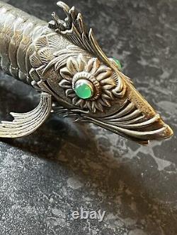 Antique Silver Plated Articulated Green Eye Fish Spainish Art Deco 1920