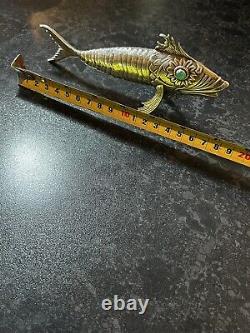 Antique Silver Plated Articulated Green Eye Fish Spainish Art Deco 1920