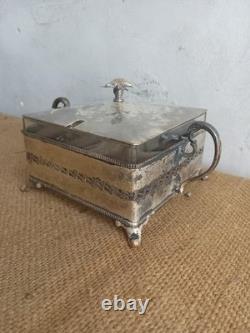 Antique Silver Plated Bee Finial Fretwork Frame Glass Liner Preserve Pot c. 1900