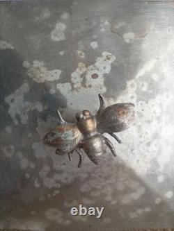 Antique Silver Plated Bee Finial Fretwork Frame Glass Liner Preserve Pot c. 1900