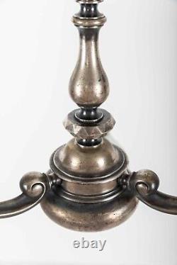 Antique Silver Plated Brass Art Deco Ceiling Opaline Glass Chandelier Lamp Light