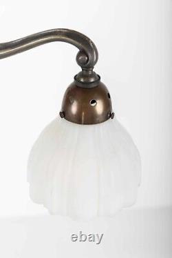 Antique Silver Plated Brass Art Deco Ceiling Opaline Glass Chandelier Lamp Light