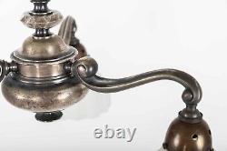 Antique Silver Plated Brass Art Deco Ceiling Opaline Glass Chandelier Lamp Light