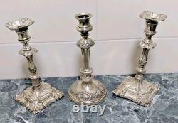 Antique Silver Plated Candlestick Trio Regency Style 9-9.25 inches