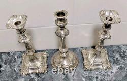 Antique Silver Plated Candlestick Trio Regency Style 9-9.25 inches