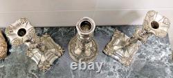 Antique Silver Plated Candlestick Trio Regency Style 9-9.25 inches