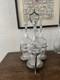 Antique Silver Plated Cruet Set 3 Glass Bottles Decanter Stand Ram Head