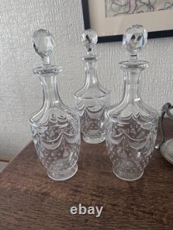 Antique Silver Plated Cruet Set 3 Glass Bottles Decanter Stand Ram Head