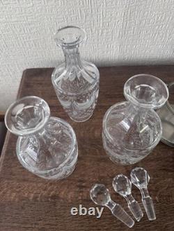 Antique Silver Plated Cruet Set 3 Glass Bottles Decanter Stand Ram Head