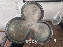 Antique Silver Plated Cruet Set 3 Glass Bottles Decanter Stand Ram Head