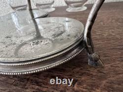 Antique Silver Plated Cruet Set 3 Glass Bottles Decanter Stand Ram Head