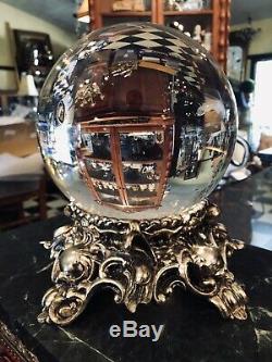 Antique Silver Plated Crystal Ball Oracle Ormolu Paranormal 10