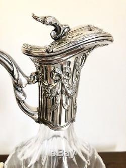 Antique Silver Plated & Crystal Carafe Decanter By Victor Saglier
