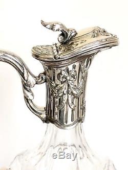 Antique Silver Plated & Crystal Carafe Decanter By Victor Saglier