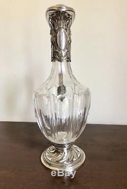 Antique Silver Plated & Crystal Carafe Decanter By Victor Saglier