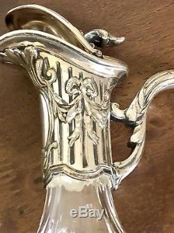 Antique Silver Plated & Crystal Carafe Decanter By Victor Saglier