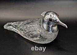 Antique Silver Plated & Cut Glass Bird Dove Figurine Oil, Vinegar Jug Dispenser