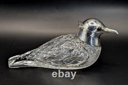Antique Silver Plated & Cut Glass Bird Dove Figurine Oil, Vinegar Jug Dispenser