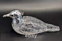 Antique Silver Plated & Cut Glass Bird Dove Figurine Oil, Vinegar Jug Dispenser