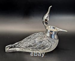 Antique Silver Plated & Cut Glass Bird Dove Figurine Oil, Vinegar Jug Dispenser